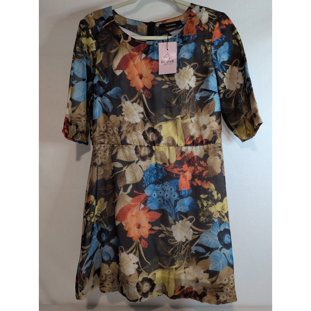 Revive Multicolored Floral Chiffon High-Waist Mini Dress Sz Medium 100% Silk NWT